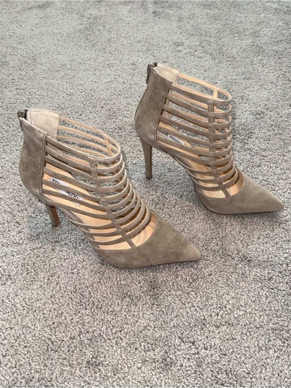 Steve Madden Taupe Suede Strappy Pointed-Toe Heels